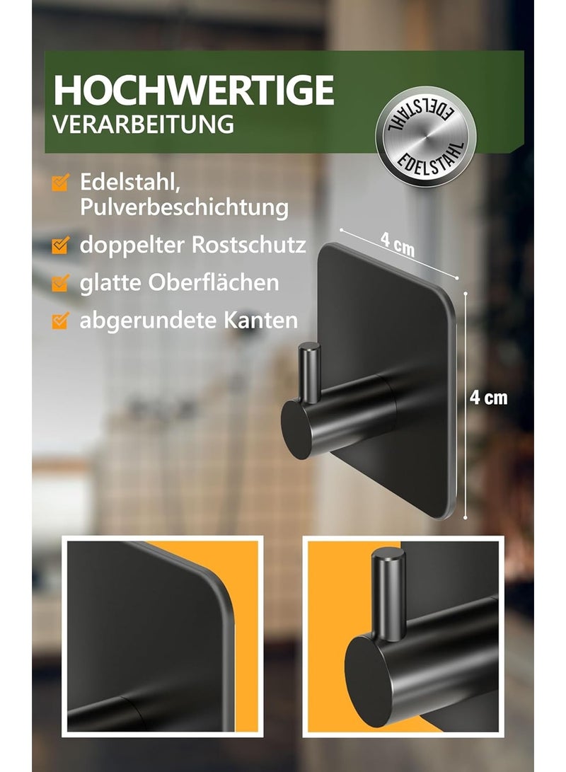 Beauenty Towel Rail without Drilling, Set of 6, Black - Bathroom Towel Holder Made of Stainless Steel, Functional Adhesive Hooks, High Load Capacity - Waterproof Hooks for Bathroom, Hooks Self-Adhesive - Image 2