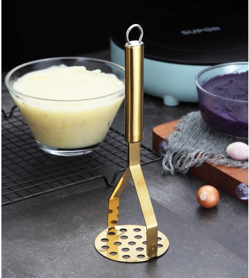 Berglander Potato Masher, Heavy Duty Stainless Steel Gold Potato Ricer With Titanium Plating, Kitchen Vegetable Fruit Masher (Gold) - Image 2