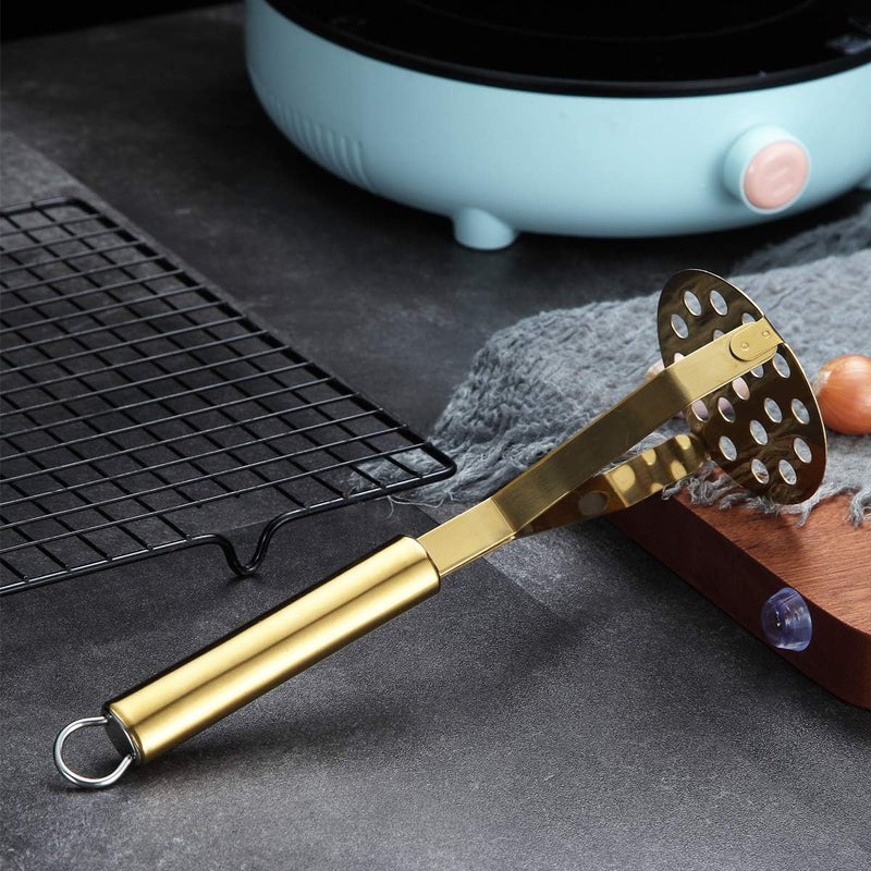 Berglander Potato Masher, Heavy Duty Stainless Steel Gold Potato Ricer With Titanium Plating, Kitchen Vegetable Fruit Masher (Gold) - Image 3
