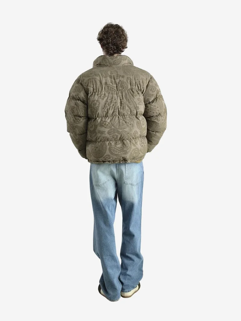 جيستو GIESTO Patterned Thick Bomber Puff Down Coat with Zipper Collar