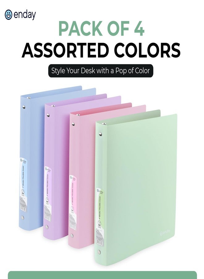 Enday 3 Ring Binder 1 inch (4 Pack) Pastel Flexible Binders Round Ring with Pocket, Holds 175 Sheets, for Home and School Supplies in Blue, Purple, Pink and Green - by Enday - Image 2