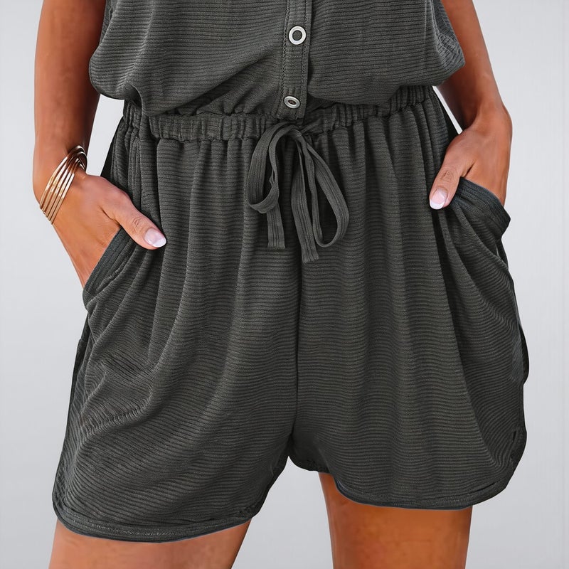 Womens Sleeveless Romper Soft Cotton Blend Casual Shorts Jumpsuit S Gray - Image 5