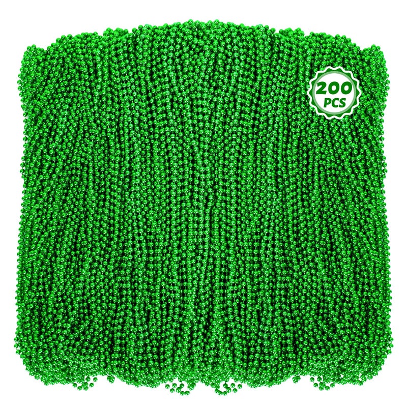 Huskein 200 PCS St Patricks Day Beads Necklaces, 33" Mardi Gras Beads, St Patricks Day Bead, Green Accessories Parade Favors Bulk for Wedding Birthday Party Favors - Image 1