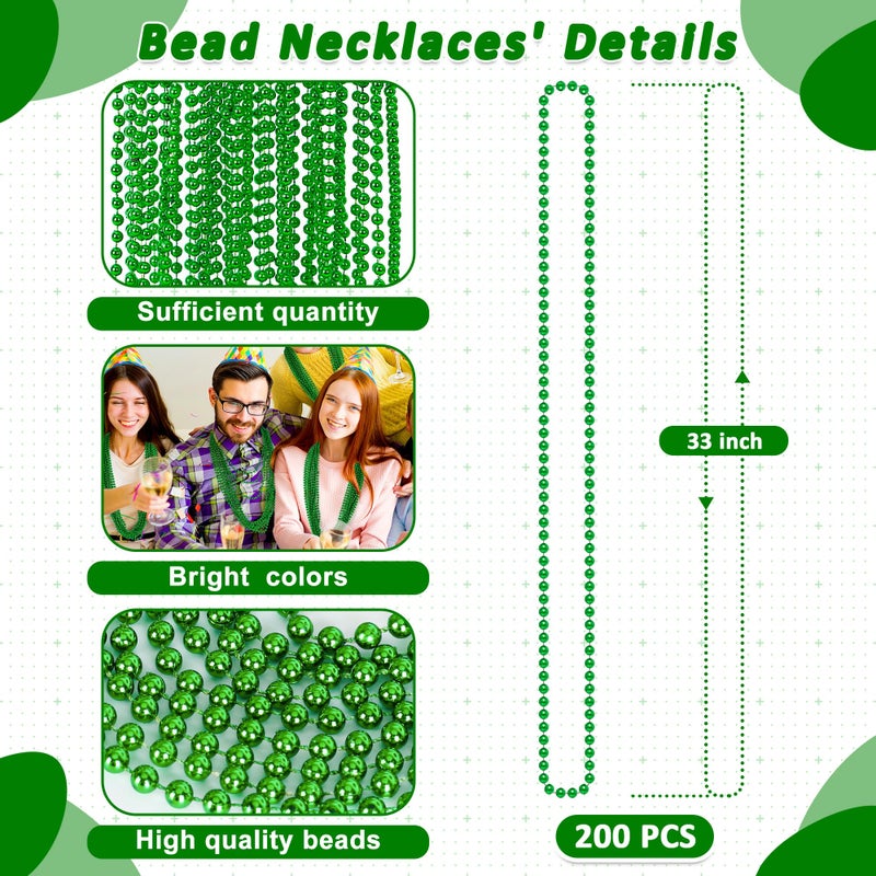 Huskein 200 PCS St Patricks Day Beads Necklaces, 33" Mardi Gras Beads, St Patricks Day Bead, Green Accessories Parade Favors Bulk for Wedding Birthday Party Favors - Image 2
