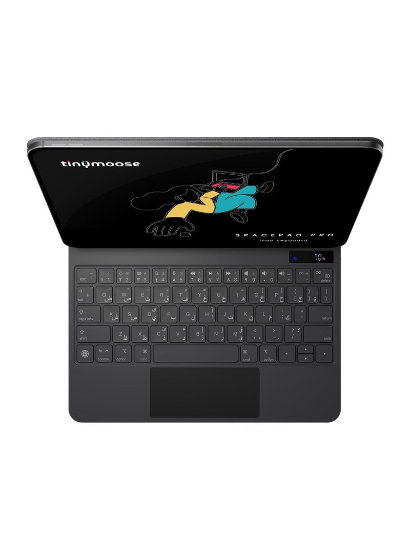 TinyMoose SpacePad Pro iPad Magic Keyboard for iPad – 5-Way Multi-Touchpad, LED Display, 7-Color Backlit, Scissor Keys, Bluetooth 5.0, Adjustable Stand – Compatible with iPad Air 4/5, iPad Pro 11 (2018–2022), iPad Air 11 (2024) – Carbon Black – Supports English & Arabic - Image 1