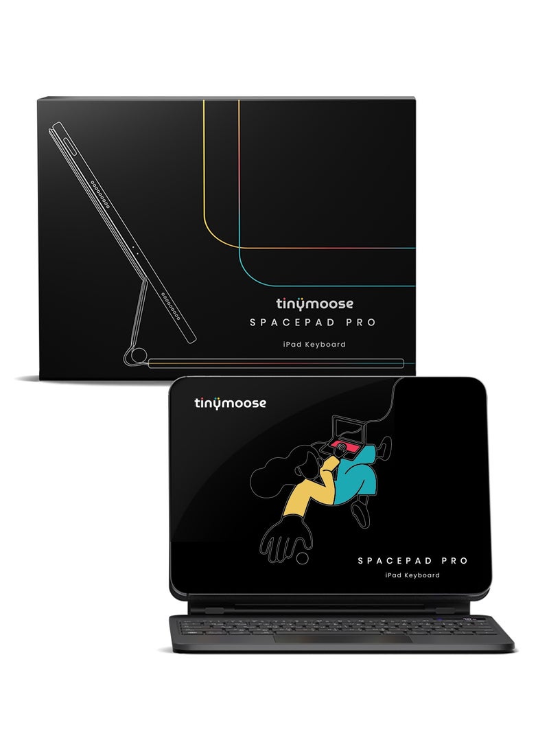 TinyMoose SpacePad Pro iPad Magic Keyboard for iPad – 5-Way Multi-Touchpad, LED Display, 7-Color Backlit, Scissor Keys, Bluetooth 5.0, Adjustable Stand – Compatible with iPad Air 4/5, iPad Pro 11 (2018–2022), iPad Air 11 (2024) – Carbon Black – Supports English & Arabic - Image 2