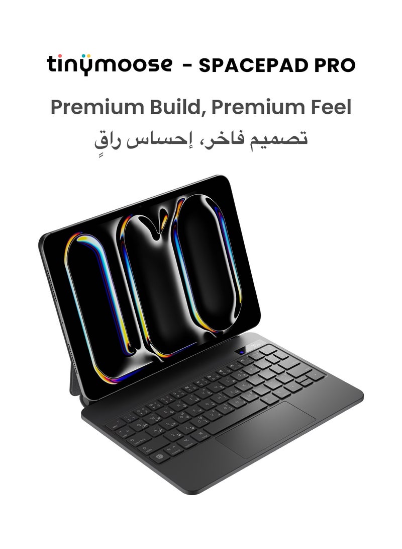 TinyMoose SpacePad Pro iPad Magic Keyboard for iPad – 5-Way Multi-Touchpad, LED Display, 7-Color Backlit, Scissor Keys, Bluetooth 5.0, Adjustable Stand – Compatible with iPad Air 4/5, iPad Pro 11 (2018–2022), iPad Air 11 (2024) – Carbon Black – Supports English & Arabic - Image 3