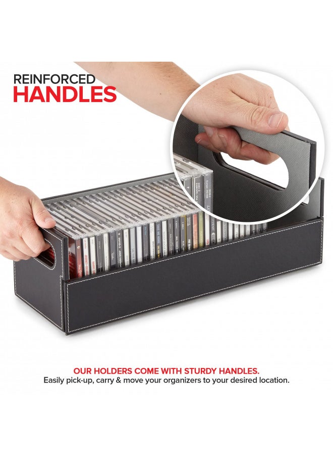 Stock Your Home - Stock Your Home CD Storage Box, Organizer Shelf for Movie Cases, DVDs, Cassette Tape Display Stand, Disc Holder Can Store Up to 40 CDs, Faux Leather (Black) - Image 1