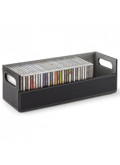 Stock Your Home CD Storage Box, Organizer Shelf for Movie Cases, DVDs, Cassette Tape Display Stand, Disc Holder Can Store Up to 40 CDs, Faux Leather (Black)