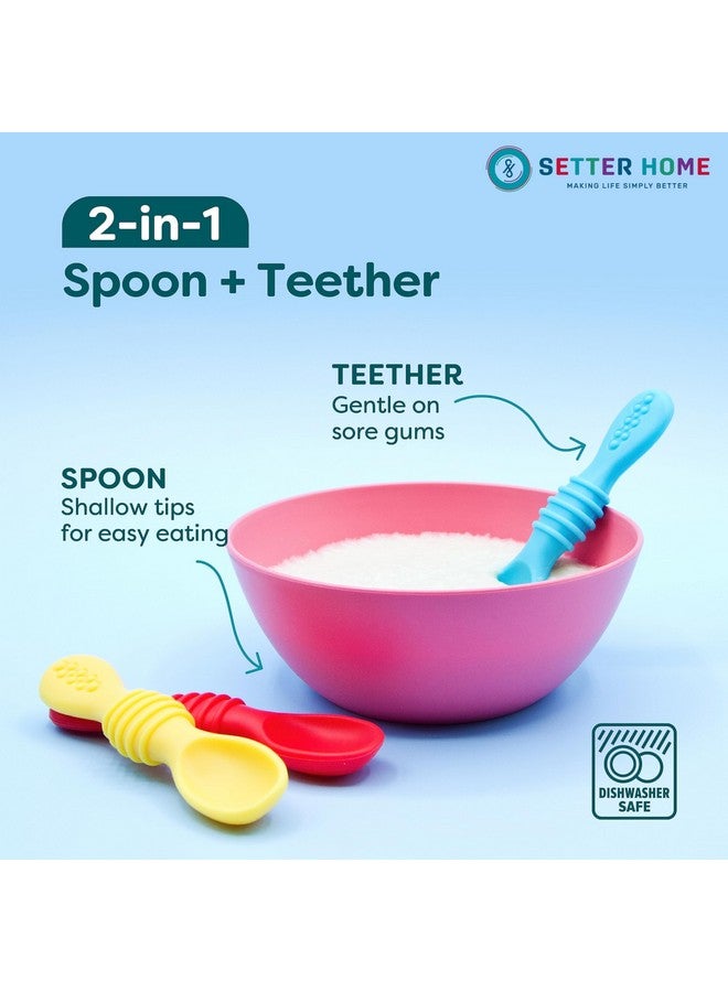 SETTER HOME طقم ملاعق سيليكون مميزة للأطفال - 6 قطع، ملاعق تدريب التغذية الذاتية للأطفال الرضع والصغار، أدوات الفطام القابلة للمضغ للمرحلة الأولى، خالية من BPA، أساسيات تغذية الأطفال - Image 3
