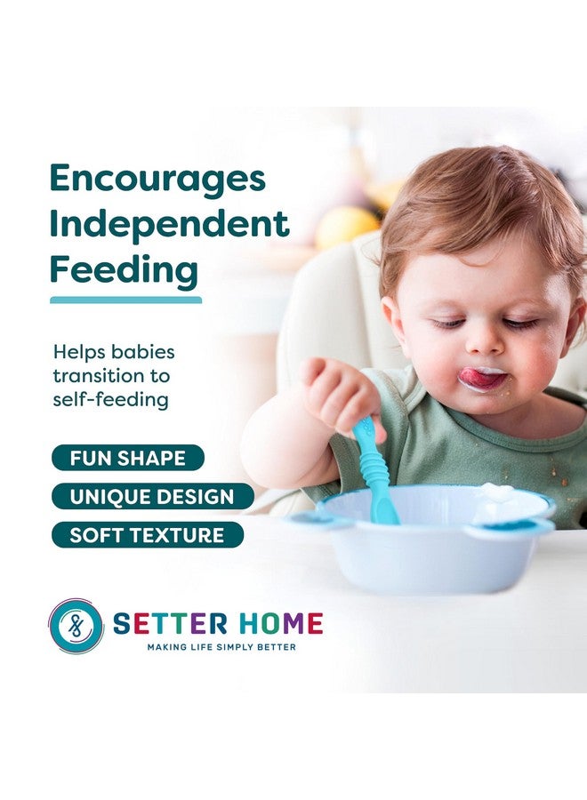 SETTER HOME طقم ملاعق سيليكون مميزة للأطفال - 6 قطع، ملاعق تدريب التغذية الذاتية للأطفال الرضع والصغار، أدوات الفطام القابلة للمضغ للمرحلة الأولى، خالية من BPA، أساسيات تغذية الأطفال - Image 4