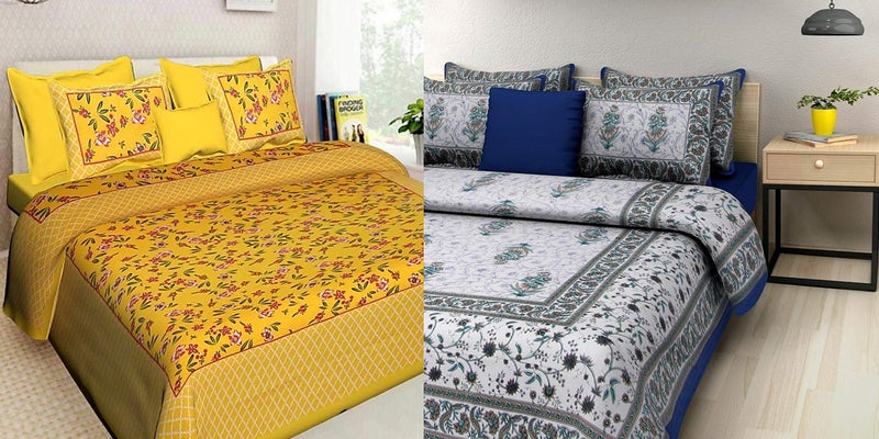BedZone 100% Jaipuri Cotton Combo Set of 2 Double Bedsheet with 4 Pillow Covers - Multi - Image 1