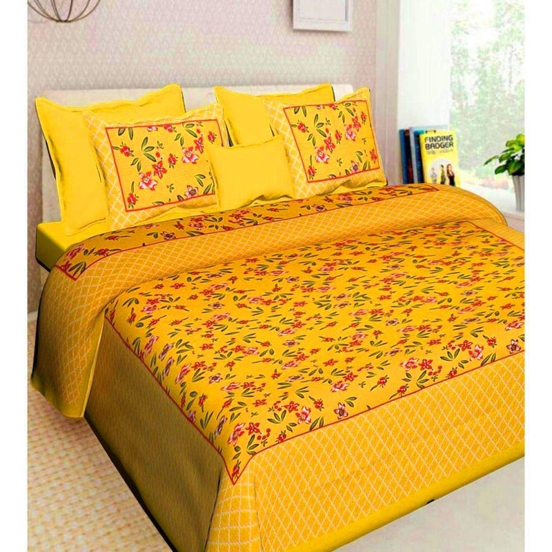 BedZone 100% Jaipuri Cotton Combo Set of 2 Double Bedsheet with 4 Pillow Covers - Multi - Image 2