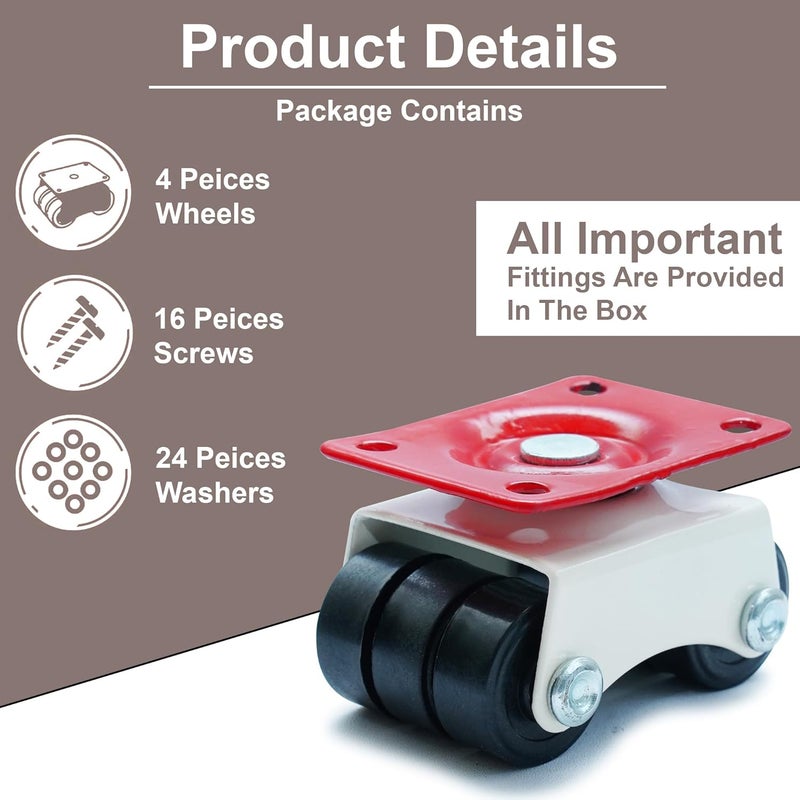 Caneuf Six Wheel Mini Swivel Furniture Caster for Furniture Table Trolley 30 MM Black Set of 4 - Image 4