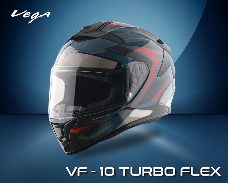 Vega VF 10 Turbo Flex Full Face Riding Helmet with Shock-Absorbing Liner, Lightweight Shell, Aerodynamic Design, Ventilated Interior, Comfortable Fit, and Modern Black Grey Styling Black Grey M - Image 3
