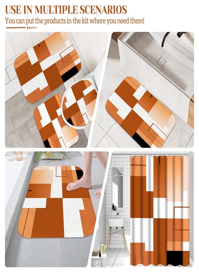 KINUUIS 4 Pcs Burnt Orange Geometric Bathroom Shower Curtain Sets with with Toilet Lid Cover and Non-Slip Rugs,Modern Bathroom Decor Sets with Shower Curtain and Rugs for Bathroom - Image 5