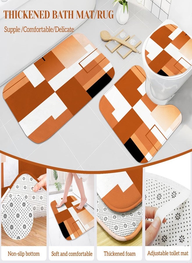 KINUUIS 4 Pcs Burnt Orange Geometric Bathroom Shower Curtain Sets with with Toilet Lid Cover and Non-Slip Rugs,Modern Bathroom Decor Sets with Shower Curtain and Rugs for Bathroom - Image 4
