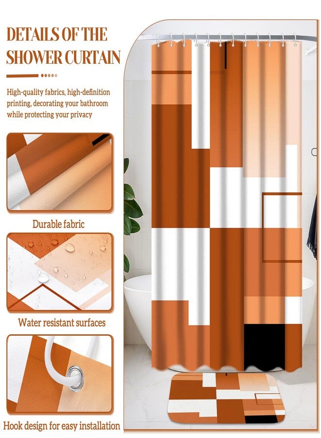 KINUUIS 4 Pcs Burnt Orange Geometric Bathroom Shower Curtain Sets with with Toilet Lid Cover and Non-Slip Rugs,Modern Bathroom Decor Sets with Shower Curtain and Rugs for Bathroom - Image 3