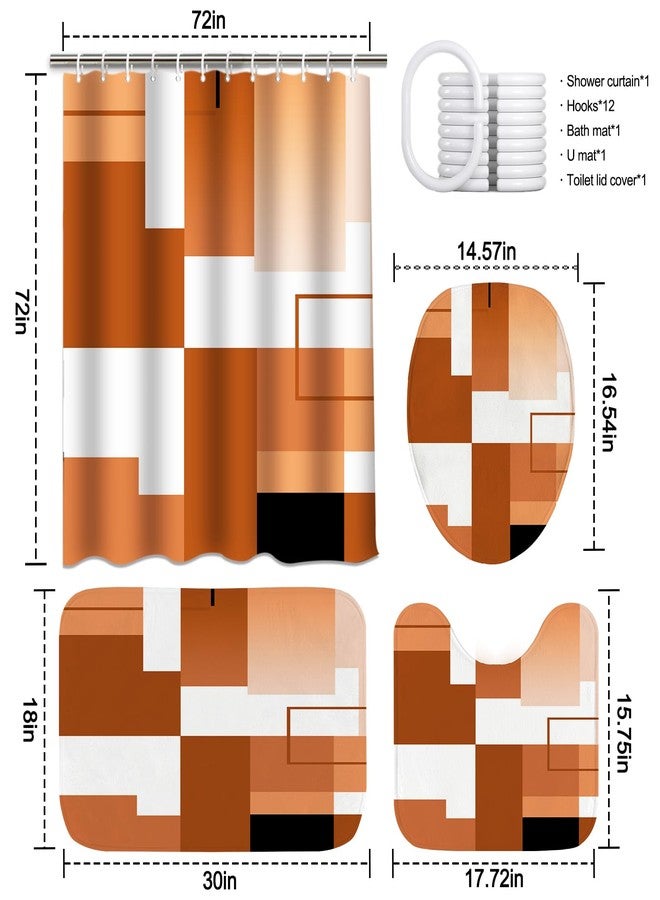 KINUUIS 4 Pcs Burnt Orange Geometric Bathroom Shower Curtain Sets with with Toilet Lid Cover and Non-Slip Rugs,Modern Bathroom Decor Sets with Shower Curtain and Rugs for Bathroom - Image 2