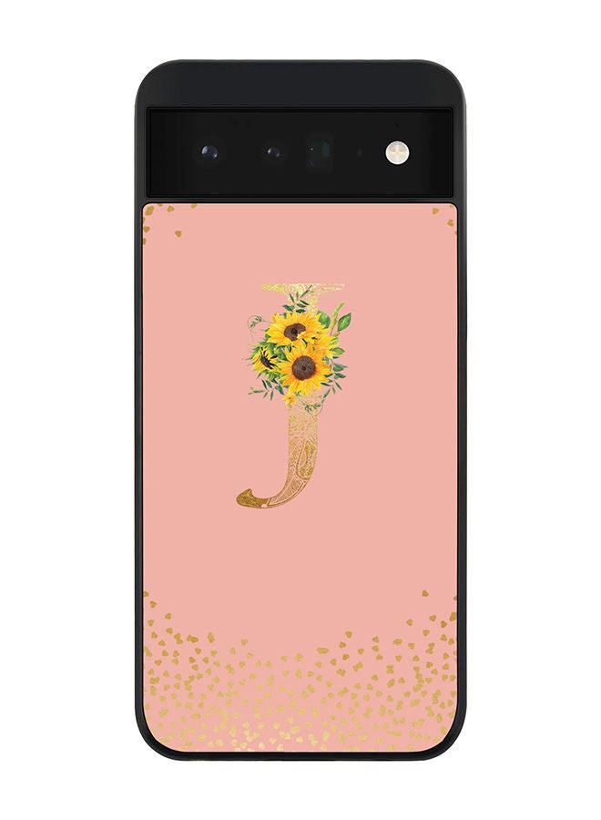 Stylizedd Rugged Black edge case for Google Pixel 6 5G Slim fit Soft Case Flexible Rubber Edges Anti Drop TPU Gel Thin Cover - Custom Monogram Initial Letter Floral Pattern Alphabet - J (Rose Pink ) - Image 1