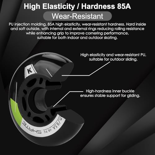 Kutrick 8 Pack Inline Skate Wheels 72mm 76mm 80mm Inline Replacement Wheels with ABEC9 Bearing for Roller blade Derby K2 Inline Skate- 85A Hardness for Indoor Outdoor Riding - Image 3