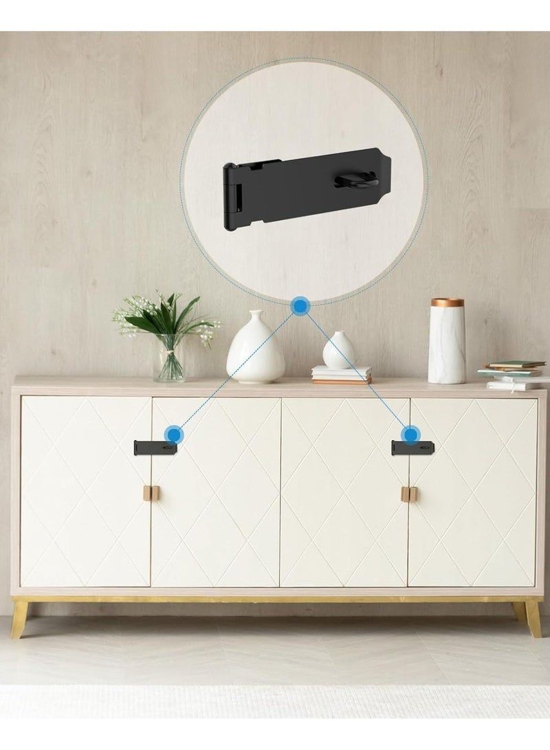 Emerald 4Inch Black Padlock Hasp,Door Slide Latch Lock Black Painted Iron Lock Black Iron with Screws for Home Yard Garden - Image 2