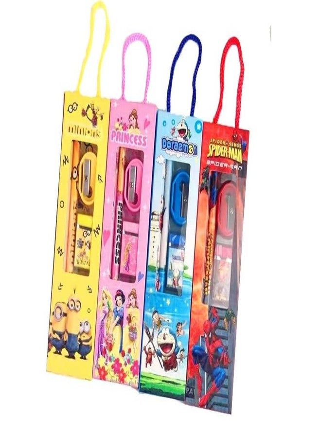 ECLET 4pcs_Mix Design Stationery Gift Set for Kids/2 Pencil/Eraser/Sharpener/Rule - Image 2