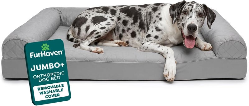 Furhaven Pet Dog Bed | Orthopedic Quilted Traditional Sofa-Style Living Room Couch Pet Bed w/Removable Cover for Dogs & Cats, Silver Gray, Jumbo Plus - Image 1