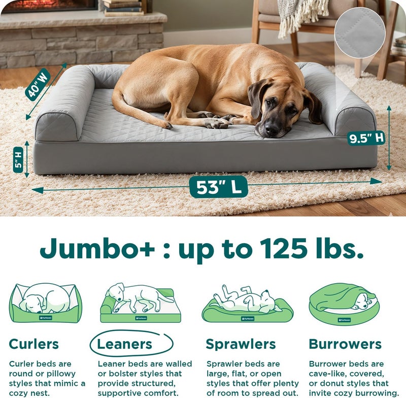 Furhaven Pet Dog Bed | Orthopedic Quilted Traditional Sofa-Style Living Room Couch Pet Bed w/Removable Cover for Dogs & Cats, Silver Gray, Jumbo Plus - Image 3