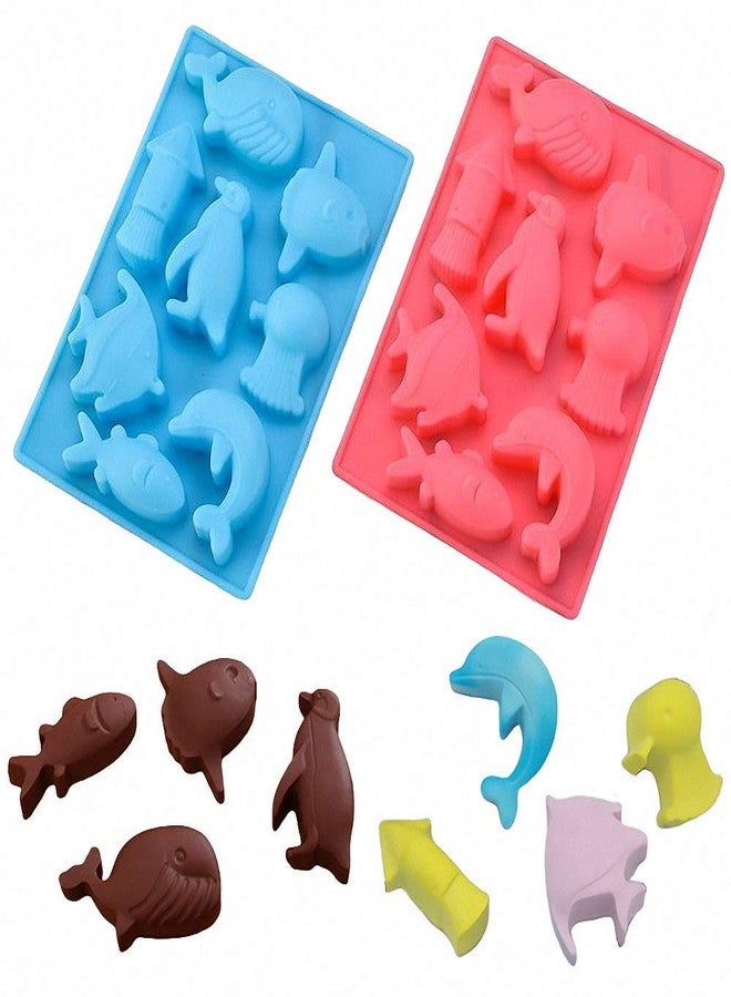 Fewo 2Pcs Marine Chocolate Mold, Under the Sea Animal Silicone Ice Cube Trays, Whale Fish Dolphin Penguin Squid Octopus Silicone Jello Candy Mini Soap Plaster Epoxy Resin Mold - Image 1
