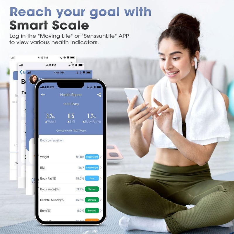 AGM ميزان AGM الذكي لوزن الجسم ميزان الحمام الرقمي ميزان الدهون في الجسم مؤشر كتلة الجسم قياس الوزن لاسلكي بلوتوث ميزان رقمي مراقب تكوين الجسم مع تطبيق الهاتف الذكي سعة 400lb180KG وردي - Image 4