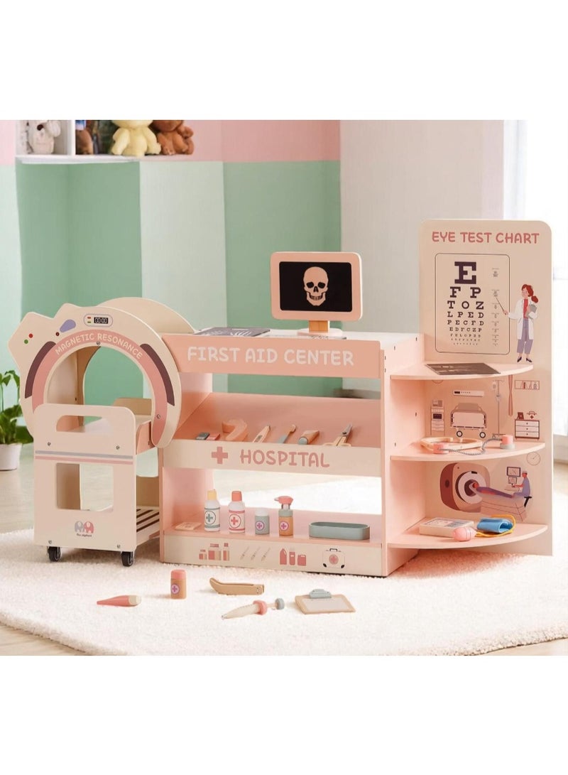 مجموعة لعب طبيب خشبي للأطفال - مركز أنشطة المستشفى | مجموعة أدوات طبية تظاهرية هدية للأولاد والبنات - Image 2