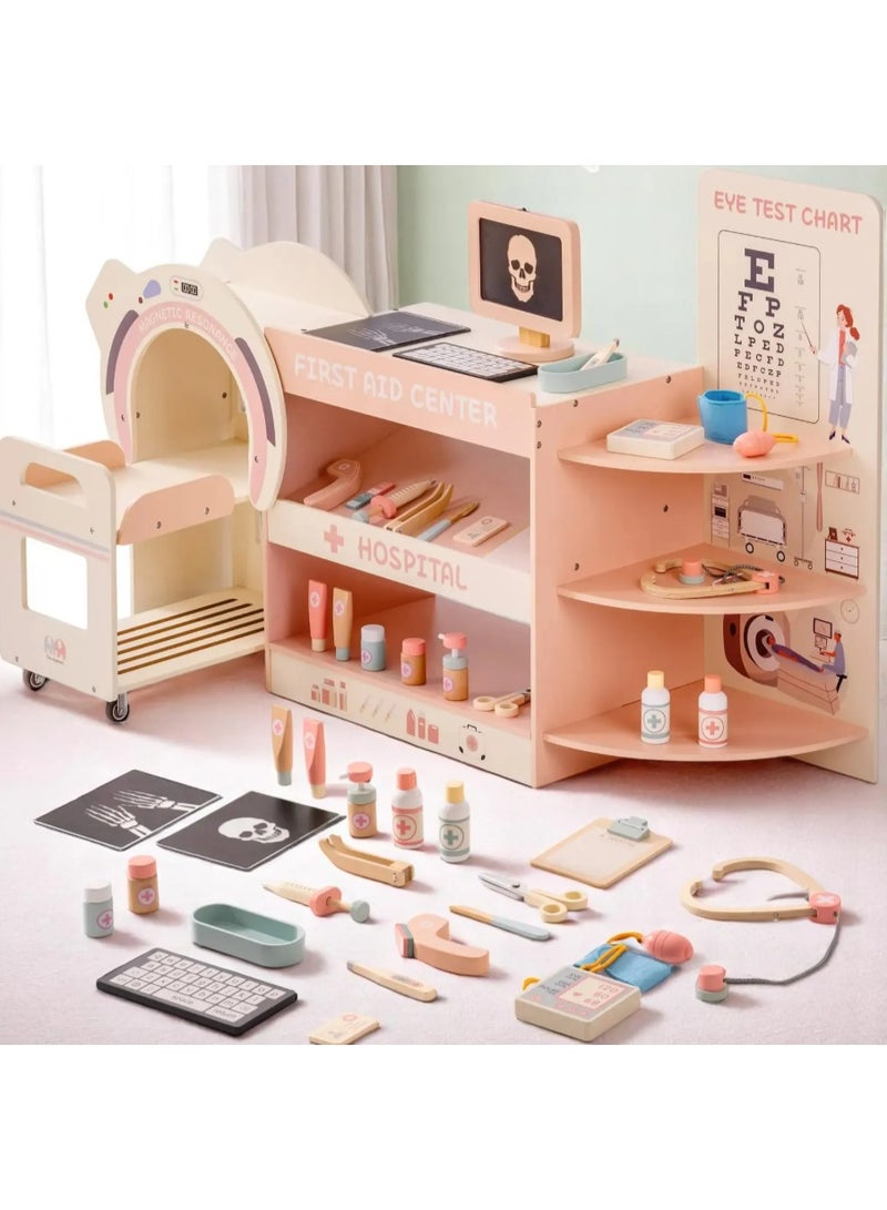 مجموعة لعب طبيب خشبي للأطفال - مركز أنشطة المستشفى | مجموعة أدوات طبية تظاهرية هدية للأولاد والبنات - Image 5