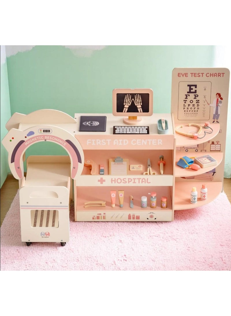 مجموعة لعب طبيب خشبي للأطفال - مركز أنشطة المستشفى | مجموعة أدوات طبية تظاهرية هدية للأولاد والبنات - Image 1