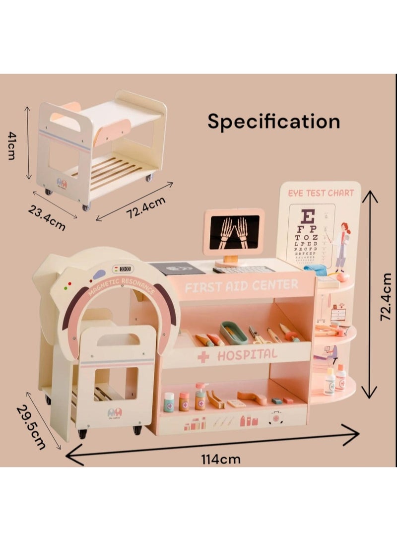 مجموعة لعب طبيب خشبي للأطفال - مركز أنشطة المستشفى | مجموعة أدوات طبية تظاهرية هدية للأولاد والبنات - Image 3
