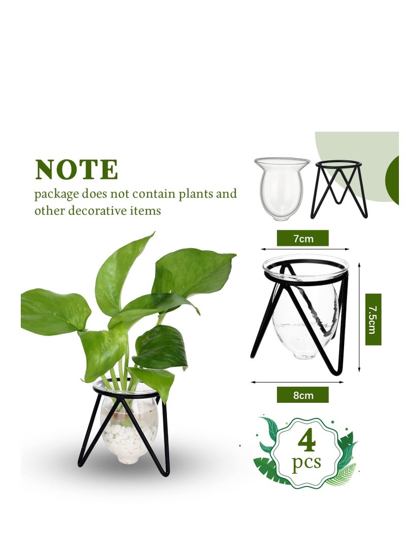 SYOSI Glass Plant Propagation with Metal Stand Hydroponic Plant Terrarium Vases Tabletop Plant Propagation Station for Flowers Home Garden Office Decoration, Black (4PCS)  - Image 2