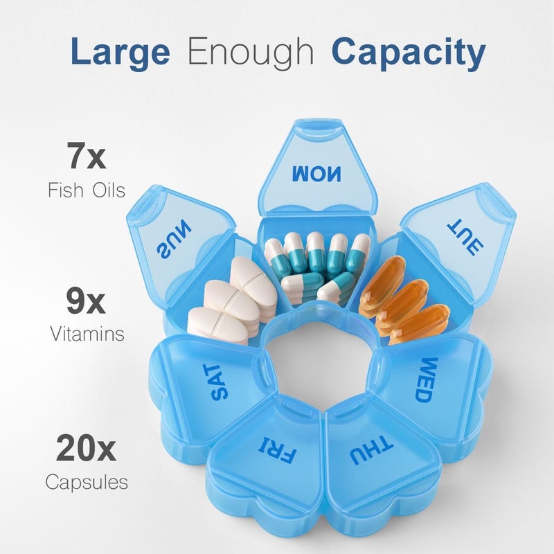 KAPENS Large Weekly Pill Organizer, Pill Box 7 Day, Daily Vitamin Case Large Capacity Compartments, Pill Containers for Fish Oil Medicine Supplements, Blue - Image 2