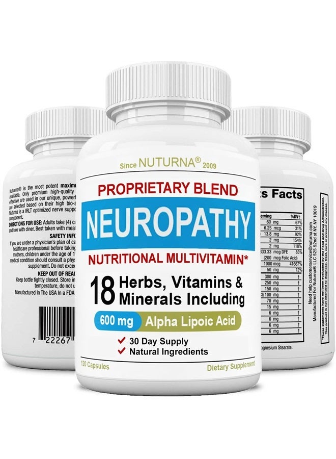 Nuturna Neuropathy Nerve Nutritional Blend with 600 mg Alpha Lipoic Acid - Benfotiamine, Peripheral, Feet, Hand Fingers Legs Toe, Best Maximum Strength Natural Renew Vitamins 120 Pills - Image 1
