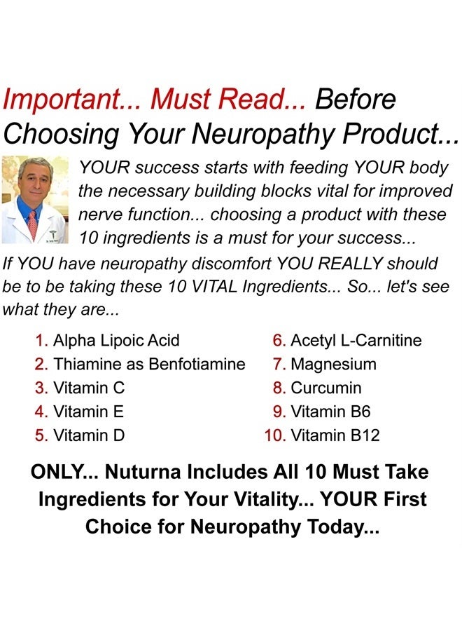 Nuturna Neuropathy Nerve Nutritional Blend with 600 mg Alpha Lipoic Acid - Benfotiamine, Peripheral, Feet, Hand Fingers Legs Toe, Best Maximum Strength Natural Renew Vitamins 120 Pills - Image 3