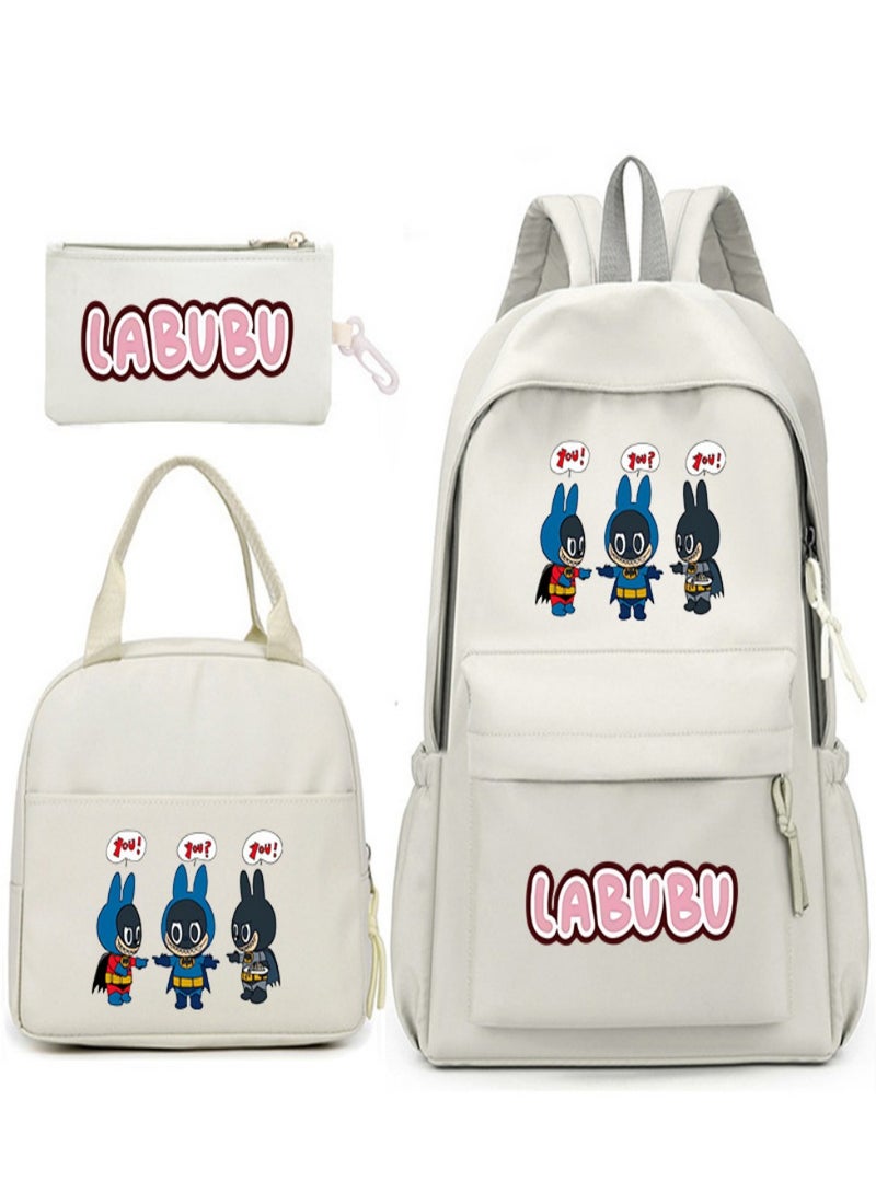 Labubu Children Backpack Schoolbag Teen Student School Book bag with Lunch Box Pen Case 3 in 1 for Kids