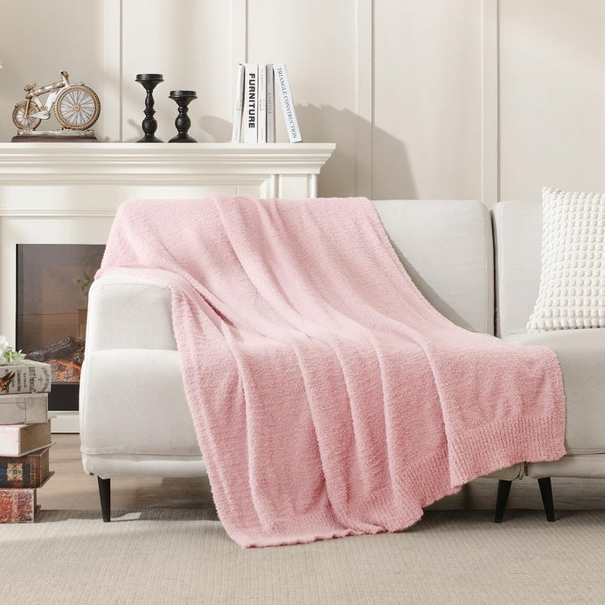 KNIT THROW BLANKET SUPER SOFT WARM BLANKET FOR COUCH LIGHTWEIGHT COZY BLANKET FOR BED SOFA 50X60 INCHES PINK