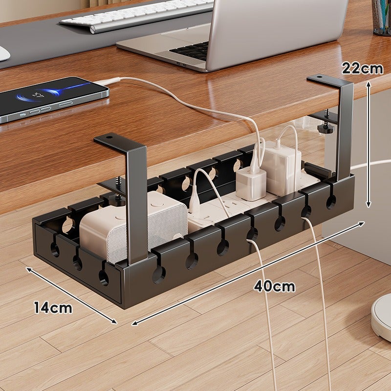 Under-Desk Cable Organizer with Extension, No Drilling, Office Desk Power Strip Holder