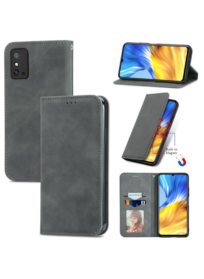 HuHa Case Cover For Honor X10 Max 5G Retro Skin Feel Magnetic Horizontal Flip Leather Phone Case Grey 
