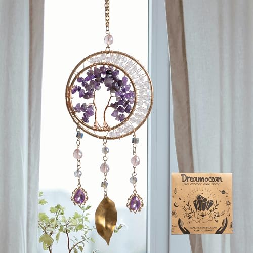 Dreamocean Crystal Suncatcher for Windows Hanging Decor Amethyst Crystal Tree of Life Sun Catcher Prism Rainbow Dream Catchers for Adult Garden Home Decor - Image 3