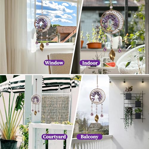 Dreamocean Crystal Suncatcher for Windows Hanging Decor Amethyst Crystal Tree of Life Sun Catcher Prism Rainbow Dream Catchers for Adult Garden Home Decor - Image 4