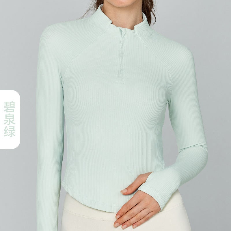 Generic Collar Zip Yoga Long Sleeve Casual Fitness Jacket for Women Izumi green 
