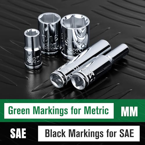SK 1/4" Drive Socket Set, SAE Sockets, 10-Piece 3/16" to 9/16 ", SuperKrome Finish, Premium CR-V Construction, with Aluminum Socket Organizer - Image 5