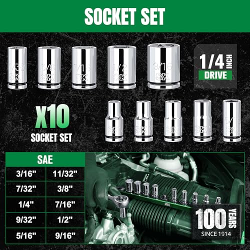 SK 1/4" Drive Socket Set, SAE Sockets, 10-Piece 3/16" to 9/16 ", SuperKrome Finish, Premium CR-V Construction, with Aluminum Socket Organizer - Image 3