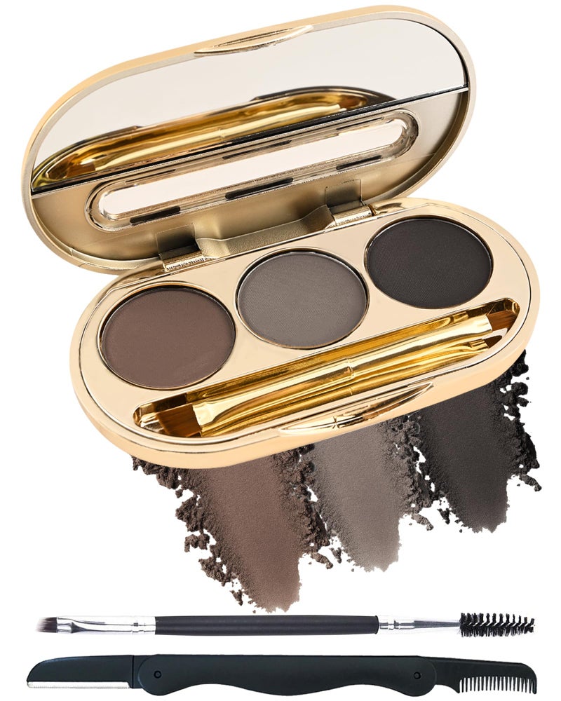 LYSdefeu Eyebrow Powder Makeup Kit3 Colors Eye Brow Tinting Powder Palette for Women Eyebrows LongLasting Waterproof Dark Grey Black Brown Brow Filler Enhance Define Brows With Mirror Brow Tool Set 02 - Image 3