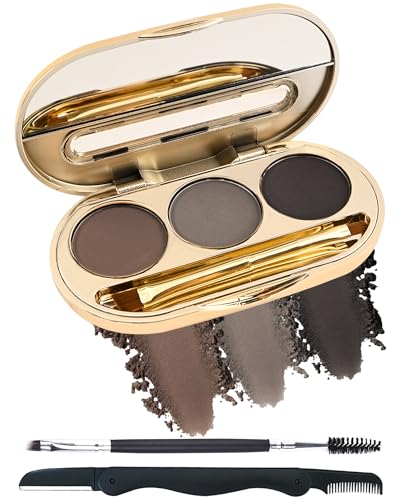 LYSdefeu Eyebrow Powder Makeup Kit3 Colors Eye Brow Tinting Powder Palette for Women Eyebrows LongLasting Waterproof Dark Grey Black Brown Brow Filler Enhance Define Brows With Mirror Brow Tool Set 02 - Image 1